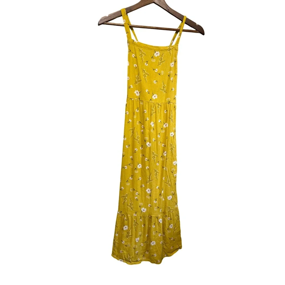 Old Navy Floral Maxi Dress Girls XL 14-16 Yellow Excellent Tiered Boho Summer